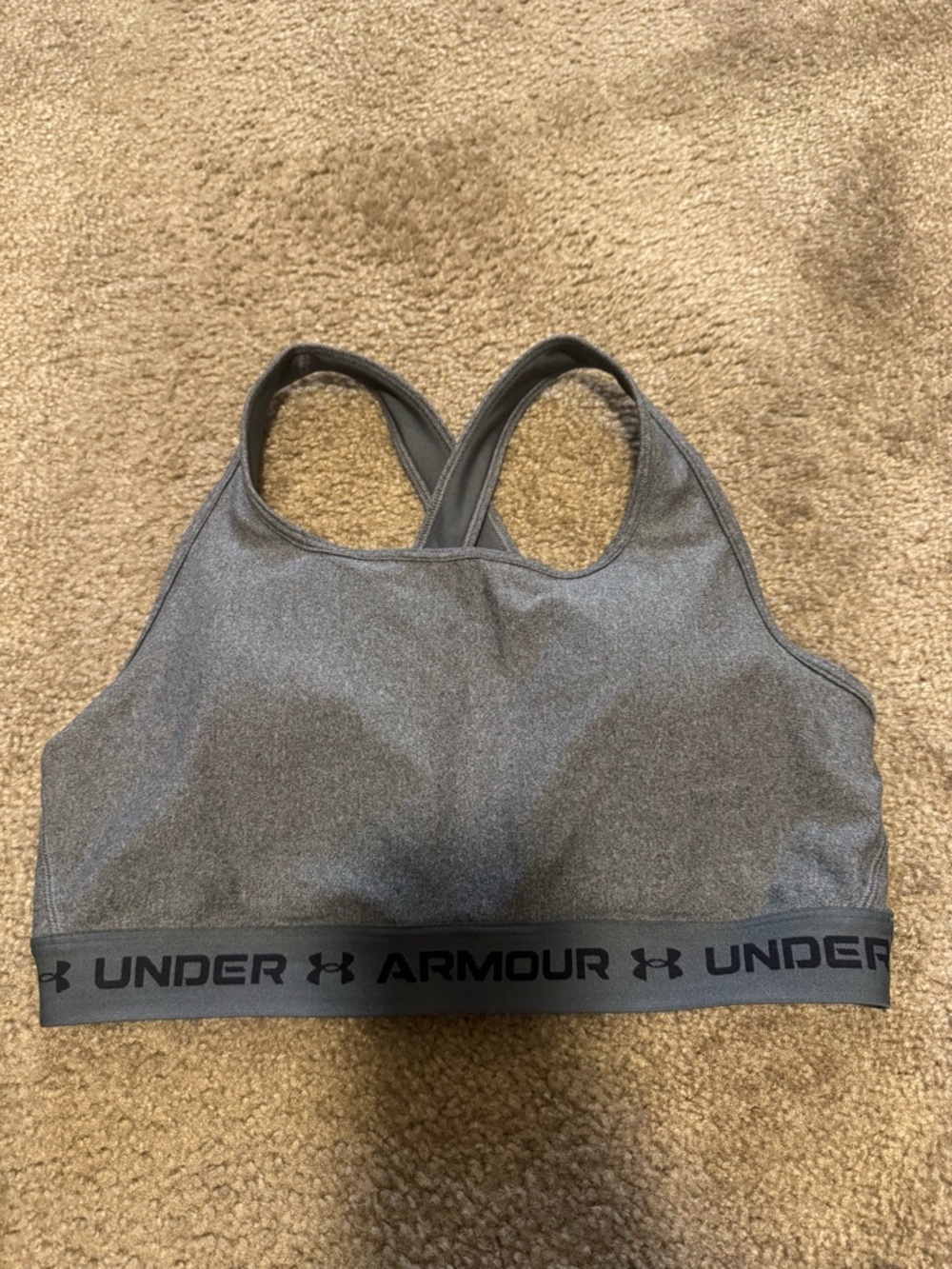 Under Armour Heather Gray Racerback Sports Bra with Branded Band